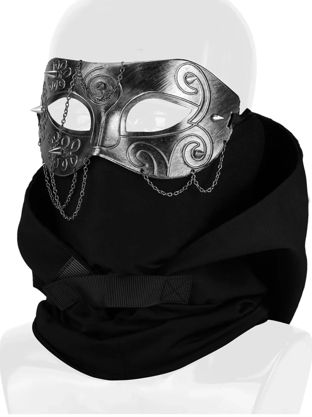 NWT Metallic Masquerade Cosplay Phantom Face Mask with Black Hood